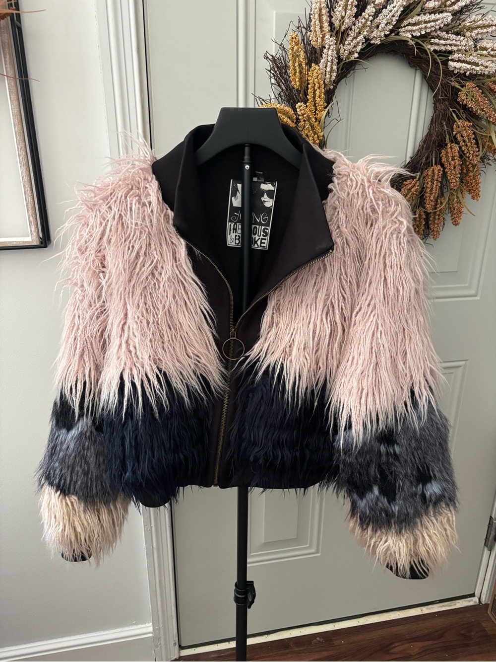 Young Fabulous & Broke Pink, Black & Cream Teddy Colorblock Jacket